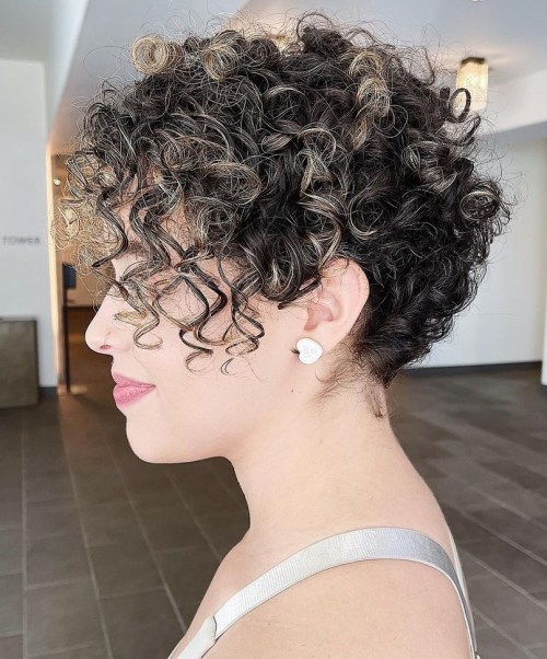 Curly Pixie with Longer Side Bangs