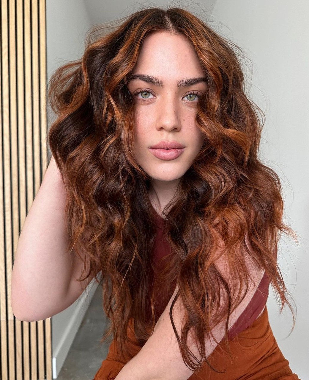 Dimensional Copper Highlights on Darker Red Brown Hair