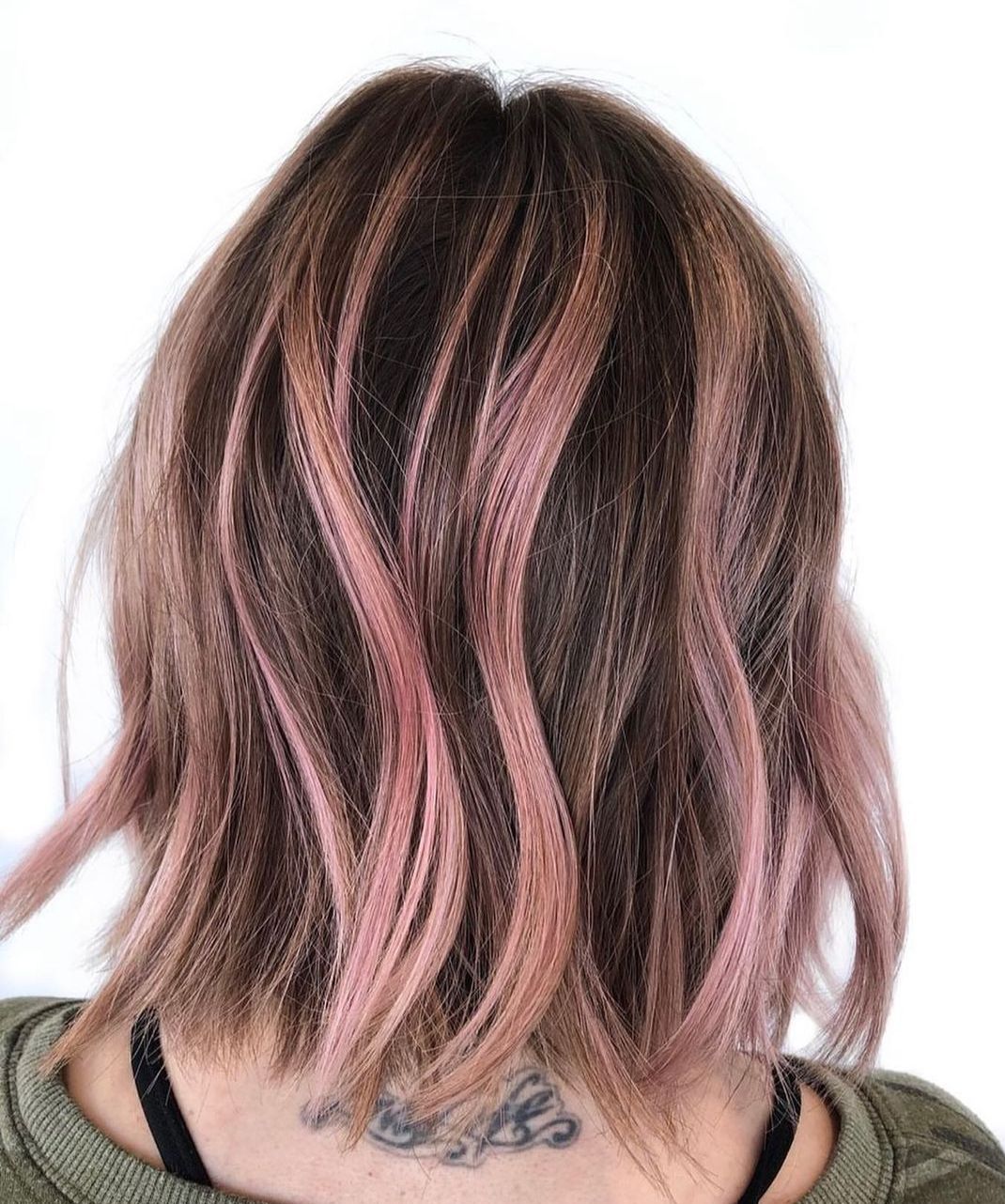 Shoulder Length Cut with Dimensional Pastel Pink Highlights